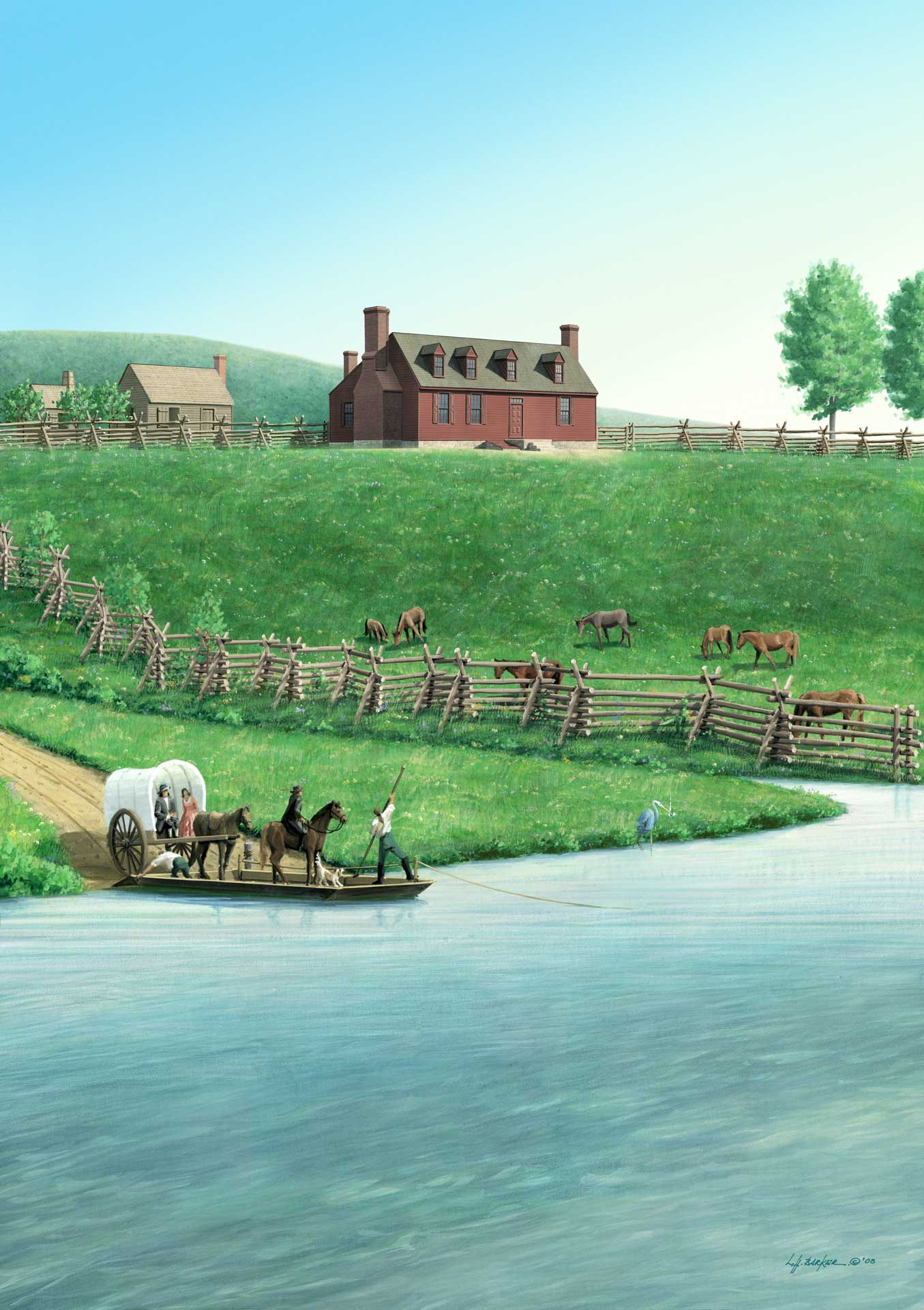 Artistic rendition of the Washington family’s house at Ferry Farm by L.H. Barker, 2008.